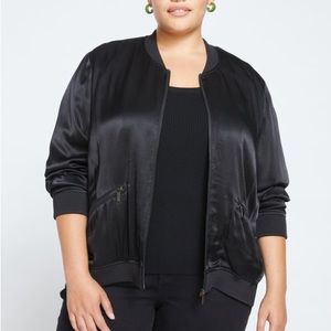 Universal Standard Satin Bomber Jacket Black Womens Plus Size L 22 24